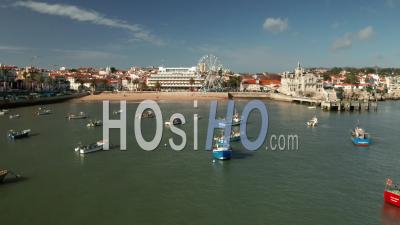 Harbor And Beach Of Cascais With Gulls - Video Drone Footage