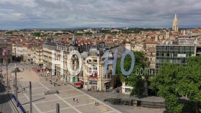 Montpellier And Its Comedy Square During The Covid-19 Epidemic, France - Video Drone Footage