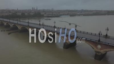 Bordeaux, Deserted Stone Bridge Over The Garonne - Video Drone Footage