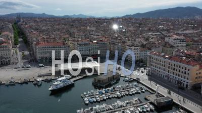 Vieux-Port On Labor Day May 1st 2020 In Marseille City At Day 46 Of Covid-19 Lockdown, France - Video Drone Footage