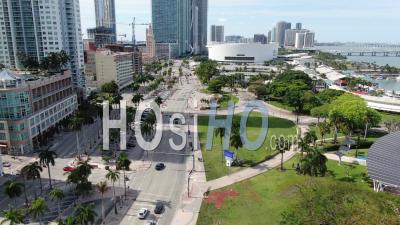 Covid-19 Downtown Miami Footage(bayfront Park, Bayside Market, American Airlines Arena) - Video Drone Footage