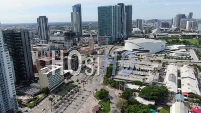 Covid-19 Aerial Footage Of Downtown Miami, American Airlines Arena. - Video Drone Footage