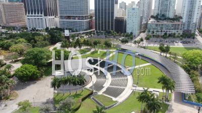 Covid-19 Aerial Footage Of Bayfront Park And Biscayne Blvd, Downtown Miami - Video Drone Footage