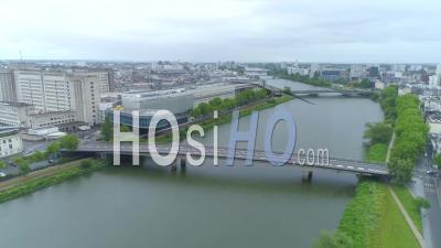 Empty Bridge Haudaudine In Nantes, On Labour Day During Covid-19 Lockdown - Video Drone Footage