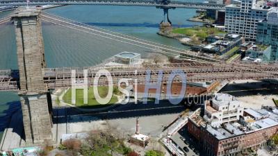 Brooklyn Bridge Manhattan New York During Covid-19 Pandemic - Video Drone Footage
