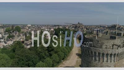 Castle Of Dinan, Brittany, France, In Spring - Video Drone Footage