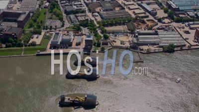 Thames Barrier And River Thames During Covid-19 Lockdown, London Filmed By Helicopter