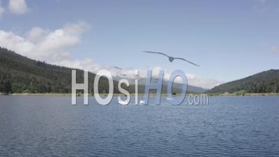 Pedalos On A Mountain Lake Viewed Ny Drone