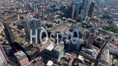 Liverpool Street Station And Spitalfields Market, London, Filmed By Helicopter