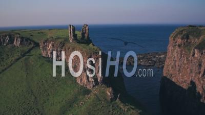 Ruins Of Dunseverick Castle, Antrim Coast, Northern Ireland. Aerial Drone View