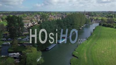 River Thames In Abingdon Town Near Oxford City, Uk With A Beautiful Green Landscape During Summer. - Aerial Drone Shot