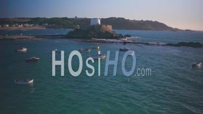 Aerial Drone View Of Fort Grey In Guernsey, Channel Islands, Uk