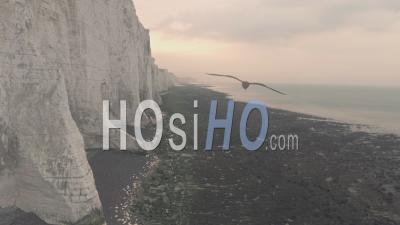 Seven Sisters Cliffs, A Famous British And Enlgish Landscape At Sunset, South Downs National Park. Aerial Drone View