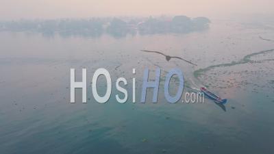 Fishing Boat At Sunrise, Fort Kochi, India. Aerial Drone View