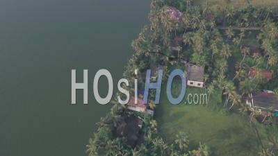 Kerala Backwaters Scenery And Landscape At Alleppey, India. Aerial Drone View