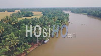 Kerala Backwaters Scenery At Alleppey, India. Aerial Drone View