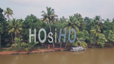 Kerala Backwaters River Scenery At Alleppey, India. Aerial Drone View
