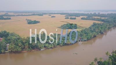 Kerala Backwaters River, Terres Agricoles Et Champs à Alleppey, Inde. Prise De Vue Drone