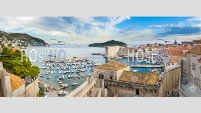 Dubrovnik Old Town Harbor From Dubrovnik City Walls, Dalmatia, Croatia