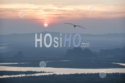 Limestone Karst Mountains And Thanlwin River, Seen From Mount Zwegabin At Sunset, Hpa An, Kayin State, Myanmar (burma)