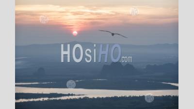 Limestone Karst Mountains And Thanlwin River, Seen From Mount Zwegabin At Sunset, Hpa An, Kayin State, Myanmar (burma)