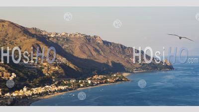 Letojanni Beach And Mazzeo Beach And The Ionian Sea (part Of The Mediterranean Sea), Taormina At Sunset, Sicily, Italy, Europe