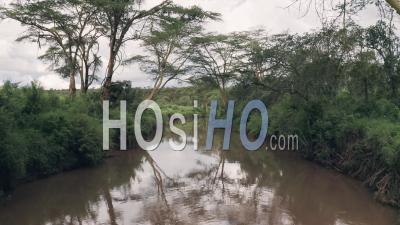 Rivière Dans Le Paysage Africain à Laikipia, Kenya. Vue Arrière Du Vue Aérienne Par Drone