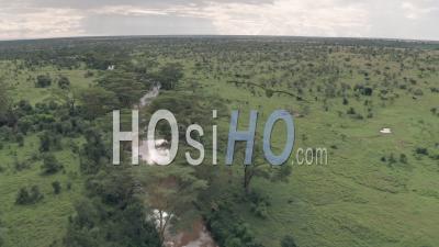 Aerial Drone View Of River In African Landscape Scenery In Laikipia, Kenya
