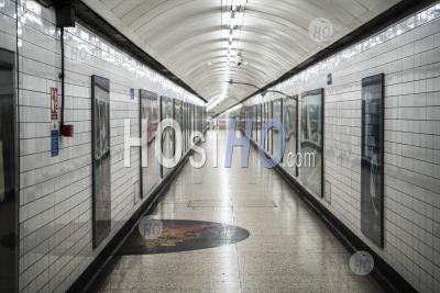 Quiet, Empty And Deserted London Underground Tube Station In Coronavirus Covid-19 Pandemic Lockdown, While Public Transport And Trains Were Reduced With No People During Travel Ban