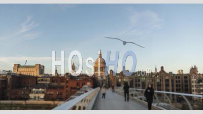 London Hyperlapse Timelapse, Hyper Lapse Time Lapse Of People Walking Over St Pauls Cathedral And Millennium Bridge, The Central London Iconic Landmark Building In England, United Kingdom