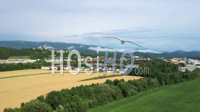Prairies Vertes Et Jaunes Le Long Des Montagnes Slovènes - Drone Vidéo