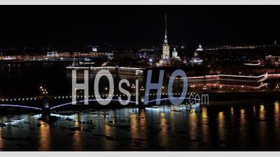 Troitsky Bridge Overlooking The Peter And Paul Fortress - Video Drone Footage
