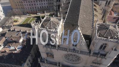 Cathedral Of Saint-Jean And River Saone, Lyon, France - Video Drone Footage