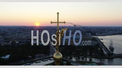 Angel On The Spire Of The Peter And Paul Cathedral - Video Drone Footage
