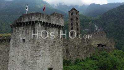 Mesocco Castle In The Swiss Alps Aerial - Video Drone Footage