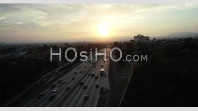 Aerial View Of Los Angeles Traffic At Sunset - Video Drone Footage