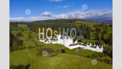 Aerial View Of Blair Castle In Blair Atholl Near Pitlochry, Perthshire, Scotland, Uk - Aerial Photography