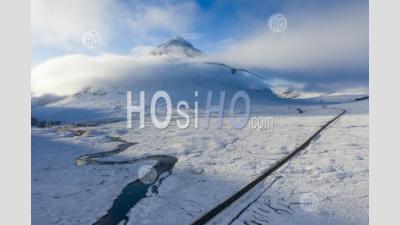 Aerial View Covered Winter Landscape Of Glen Coe In Scottish Highlands, Scotland, Uk - Aerial Photography