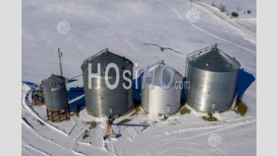 Bacs De Stockage De Céréales En Hiver - Photographie Aérienne