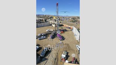 Oil Drilling In Colorado Neighborhood - Aerial Photography