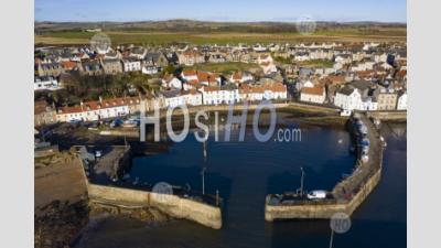 Aerial View From Drone Of St Monans Fishing Village In The East Neuk Of Fife, Scotland, Uk