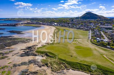 Aerial View Of North Berwick Beach And North Berwick Golf Club, East Lothian, Scotland, Uk - Aerial Photography