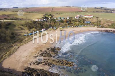 Aerial View Of Beach At Coldingham Bay In Scottish Borders, Scotland, United Kingdom - Aerial Photography