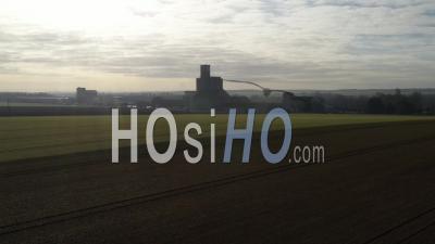 Spreading And Grain Silos In The Berry Countryside - Video Drone Footage