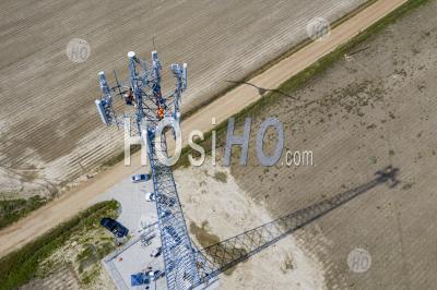 Workers On Cell Phone Tower - Aerial Photography