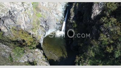 Goja Del Pis, Waterfall And Natural Pool Next To Turin, Piemont, Italy, Viewed From Drone