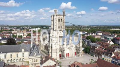 Saint-Pierre-Et-Saint-Paul Cathedral In Troyes - Video Drone Footage