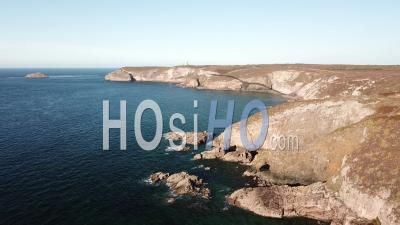 Cliff Of Cap Frehel And Its Lighthouse - Video Drone Footage