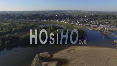 Pont De Montjean-Sur-Loire Suspension Bridge, Loire Valley, France – Aerial Video Drone Footage 