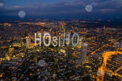 Incredible Aerial View Over Frankfurt Am Main, Germany Skyline At Night With City Lights Hq - Aerial Photography